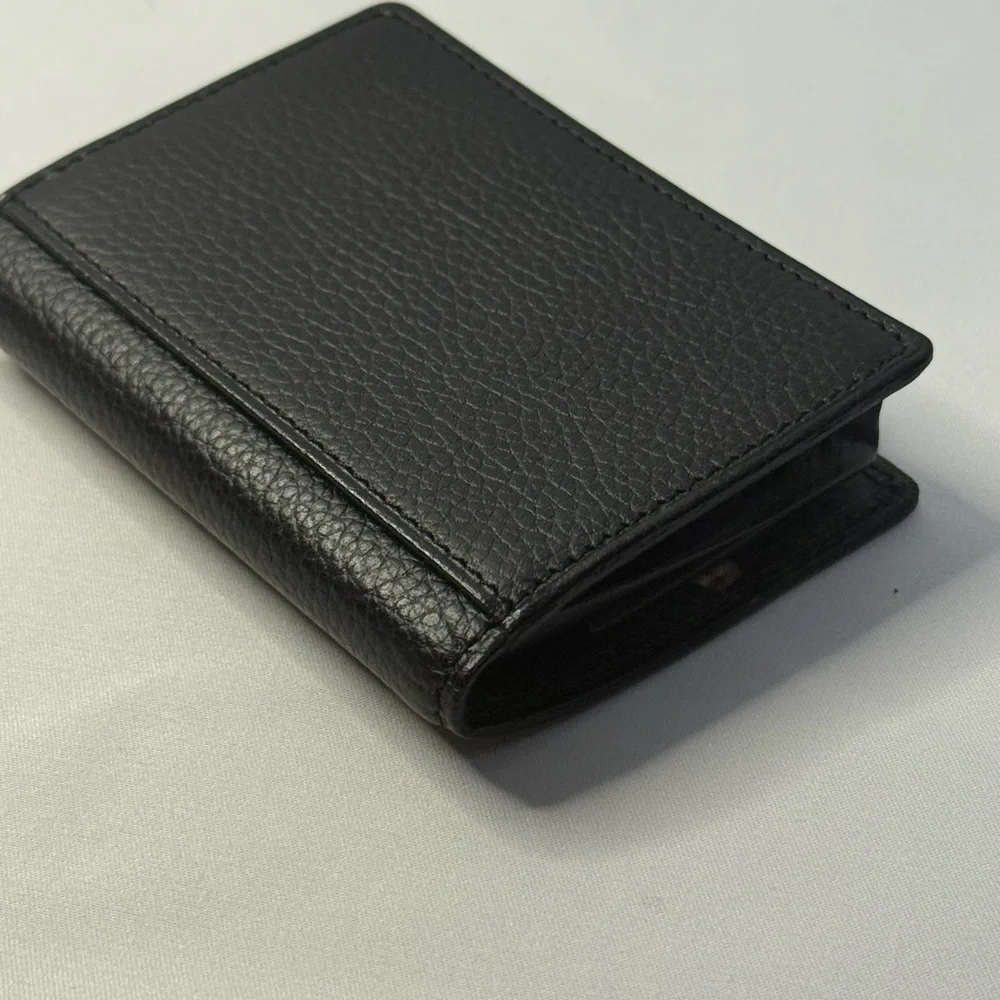 Burberry Pebbled Leather Mini Wallet Black Nova Check Interior w Box